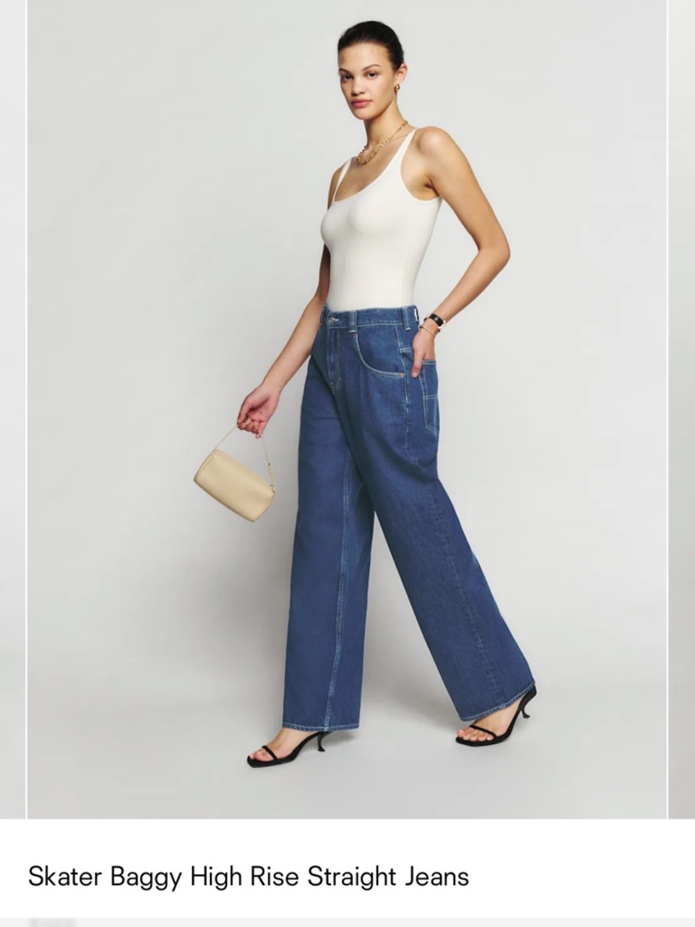 Reformation Skater Baggy Straight Jeans in Medium Blue